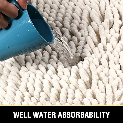 Bathroom Rugs Bath Mats for Bathroom Non Slip Luxury Chenille Bathroom Rugs Extra Soft Absorbent Shaggy Bathroom Mat Rugs Washable Fast Dry Bathroom Rugs Sets 2 Piece (Ivory, 20" x 32"/17" x 24")