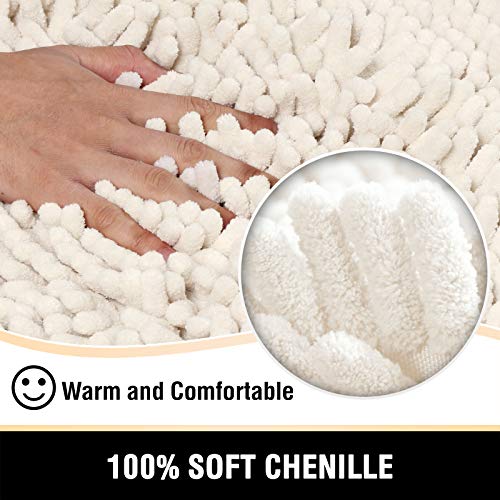 Bathroom Rugs Bath Mats for Bathroom Non Slip Luxury Chenille Bathroom Rugs Extra Soft Absorbent Shaggy Bathroom Mat Rugs Washable Fast Dry Bathroom Rugs Sets 2 Piece (Ivory, 20" x 32"/17" x 24")