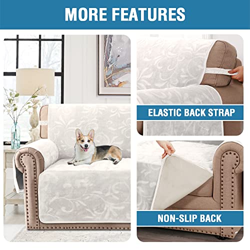 Sofa Slipcover 100% Waterproof Sofa Cover Couch Cover Premium Velvet Classic Flower Pattern Furniture Protector Non Slip with Elastic Straps for Pets Dogs Width Up to 72 Inch (Large Sofa, Ivory)