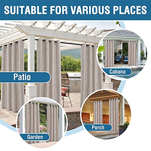 Outdoor Blackout Curtain for Patio Waterproof Linen Look Heavy Duty Indoor/Outdoor Solid Rustproof Grommet Curtain Thermal Insulated Sunlight Block Drape for Gazebo/Porch, 52”W X 84”L, Stone, 1 Panel