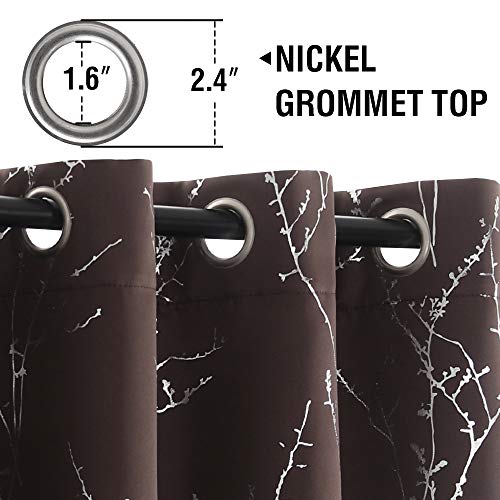 H.VERSAILTEX Blackout Curtains for Bedroom Foil Print Twig Tree Branch Thermal Insulated Grommet Curtain Drapes Light Blocking Thick Soft Window Curtains for Living 52 x 45 Inch Brown 2 Panels