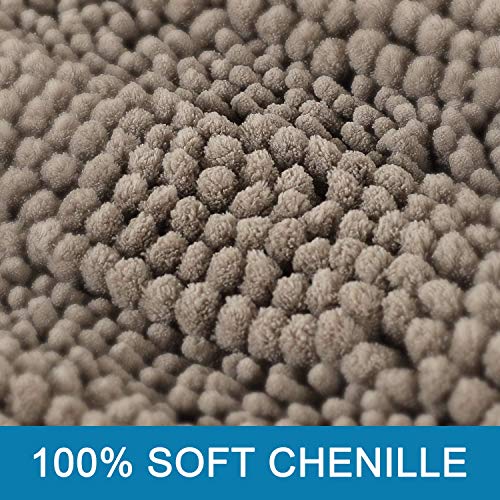 Bath Mats for Bathroom Non Slip Extra Thick Chenille Striped Bath Rug 24" x 36" Absorbent Non Skid Fluffy Soft Shaggy Rugs Washable Dry Fast Plush Mats for Indoor, Bath Room, Tub - Taupe