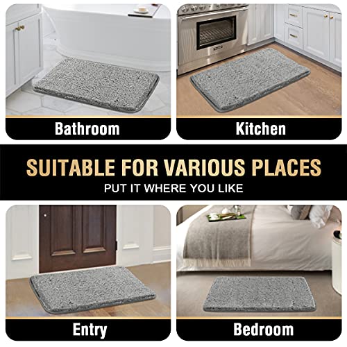 Bathroom Rug Tufted Bath Rug Bath Mat Non Slip Area Rug 17" x 24" Extra Soft Thick Absorbent Shaggy Kitchen Rug Indoor Mat Washable Microfiber Bath Mat for Bathroom Living Room Fast Dry - Dove Gray