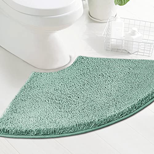 H.VERSAILTEX Toilet Rug Toilet Mats for Bathroom Curved Bath Mat Non Slip Corner Bath Rug Carpet for Toilet Extra Soft Thick Absorbent Contour Toilet Mat Washable, 20 x 38.5 inch - Aqua