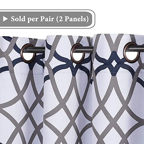 H.VERSAILTEX Blackout Curtains Printed Design 54 Inch Length 2 Panels Set Thermal Insulated Curtains for Bedroom Living Room Geometric Modern Grommet Window Drapes - Dark Denim and Grey