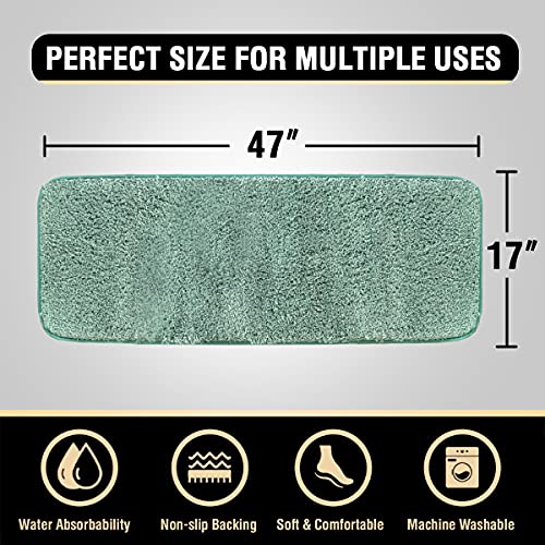 Bathroom Rug Tufted Bath Rug Bath Mat Non Slip Runner Rug 47" x 17" Extra Soft Thick Absorbent Shaggy Kitchen Rug Indoor Mat Washable Microfiber Bath Mat for Bathroom Living Room Fast Dry - Aqua