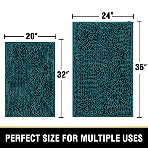 Bathroom Rugs Bath Mats for Bathroom Non Slip Luxury Chenille Bathroom Rugs Extra Soft Absorbent Shaggy Bathroom Mat Rugs Washable Fast Dry Bathroom Rugs Sets 2 Piece (Dark Teal, 24" x 36"/20" x 32")