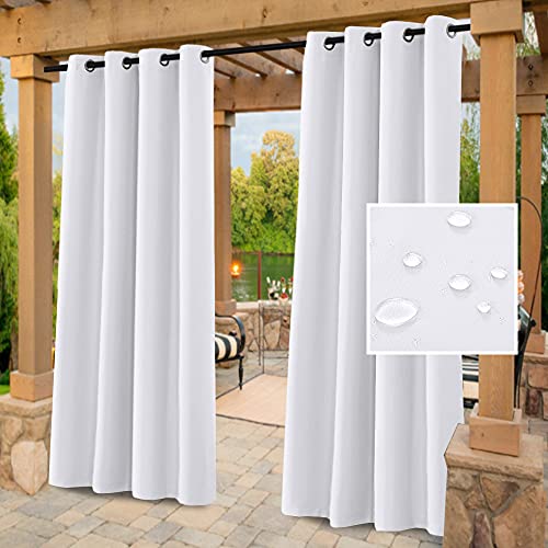 H.VERSAILTEX White Indoor Outdoor Curtains for Patio Waterproof Stainless Steel Silver Grommet Thermal Insulated Light Blocking Outdoor Drapes for Deck/Gazebo, Pure White, 52x84 Inch, 1 Panel