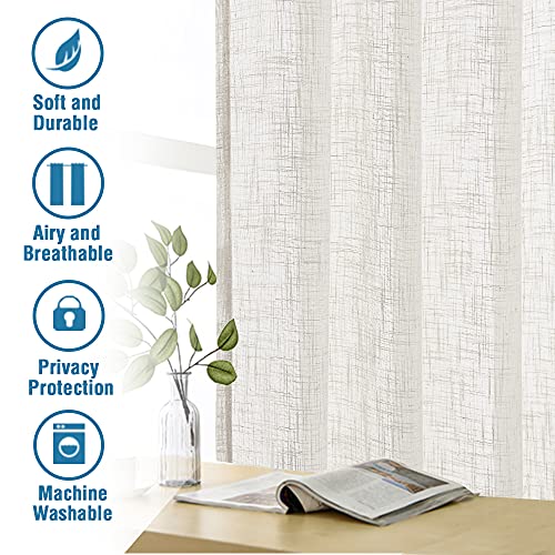 H.VERSAILTEX Linen Curtains Natural Linen Blended for Living Room Burlap Linen Textured Light Filtering Nickel Grommet Curtains Bedroom Curtains 2Panel Sets Privacy Added, 52inx108in, Off White