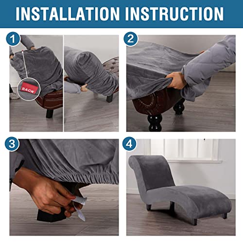 Chaise Lounge Cover Velvet Chaise Lounge Couch Cover High Stretch Chaise Lounge Slipcover Luxury Lounge Chair Cover for Living Room Soft Furniture Protector for Dog, Machine Washable, Grey