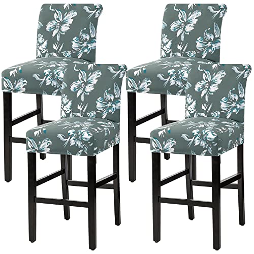 H.VERSAILTEX Stretch Bar Stool Cover Set of 4 Pub Counter Stool Chair Slipcover for Dining Room Cafe Height Side Chairs Feature Modern Floral Printed Design, Green