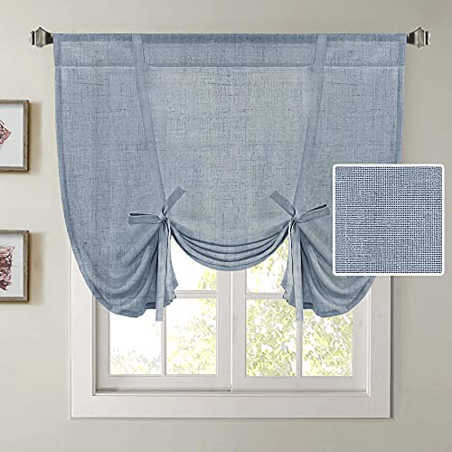 H.VERSAILTEX Tie Up Linen Curtains 63 Inch Length Nature Linen Textured Privacy Curtain Multi Hanging Ways Shade Balloon Window Shade Rod Pocket Casual Curtain - 42x63 - Stone Blue
