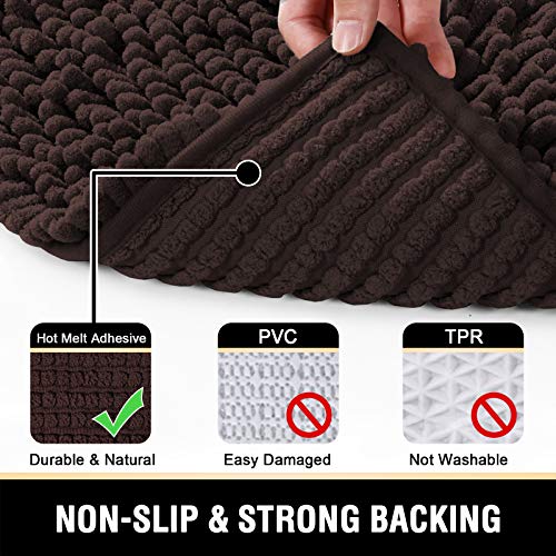 Bathroom Rugs Bath Mats for Bathroom Non Slip Luxury Chenille Bathroom Rugs Extra Soft Absorbent Shaggy Bathroom Mat Rugs Washable Fast Dry Bathroom Rugs Sets 2 Piece (Chocolate, 20" x 32"/17" x 24")
