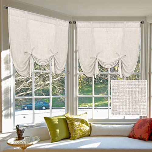H.VERSAILTEX Tie Up Linen Curtains 63 Inch Length Nature Linen Textured Privacy Curtain Multi Hanging Ways Shade Balloon Window Shade Rod Pocket Casual Curtain - 42x63 - 2 Panels, Natural