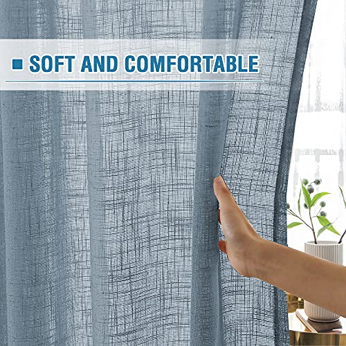 H.VERSAILTEX Linen Curtains Natural Linen Blended for Living Room Burlap Linen Textured Light Filtering Nickel Grommet Curtains Bedroom Curtains 2 Panel Sets Privacy Added, 52inx108in, Stone Blue