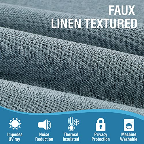 100% Blackout Linen Curtains 54 inches Long Thermal Curtains for Living Room Textured Burlap Curtains with Double Face Linen Grommet Soundproof Bedroom Curtains 52 x 54 Inch, 2 Panels - Stone Blue