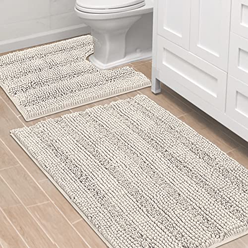 PrimeBeau Bathroom Rugs Bath Rug Set 9 Piece Bathroom Contour Rug Toilet Mat Sets Non Slip Contour Bath Rug Ultra Thick Water Absorbent Striped Bath Mats Washable