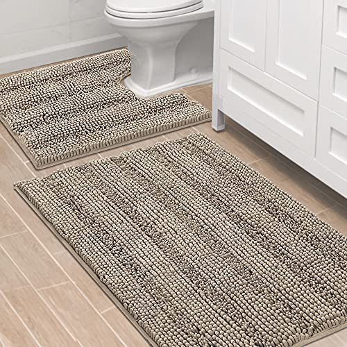 PrimeBeau Bathroom Rugs Bath Rug Set 10 Piece Bathroom Contour Rug Toilet Mat Sets Non Slip Contour Bath Rug Ultra Thick Water Absorbent Striped Bath Mats Washable