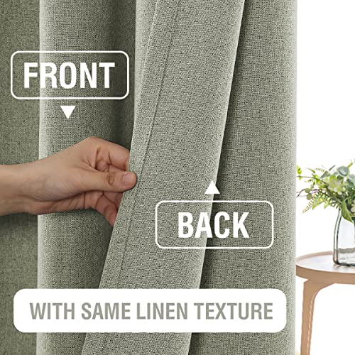100% Blackout Linen Curtains 63 inches Long Thermal Curtains for Living Room Textured Burlap Curtains with Double Face Linen Grommet Soundproof Bedroom Curtains 52 x 63 Inch, 2 Panels - Sage