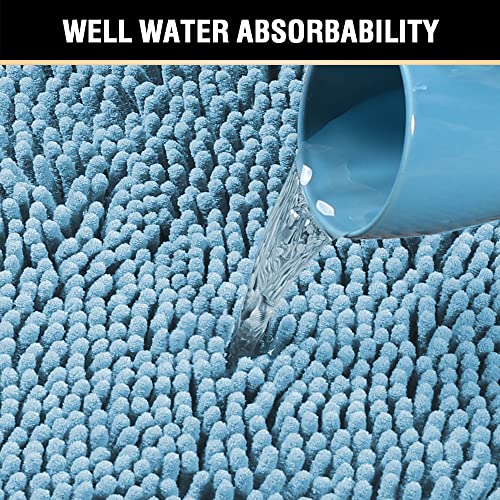 Microfiber Bath Rugs Chenille Floor Mat Ultra Soft Washable Bathroom Dry Fast Water Absorbent Bedroom Area Rugs, 20 x 32 - Inch, Sky Blue