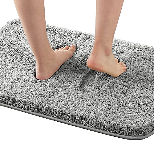 Bathroom Rug Tufted Bath Rug Bath Mat Non Slip Area Rug 17" x 24" Extra Soft Thick Absorbent Shaggy Kitchen Rug Indoor Mat Washable Microfiber Bath Mat for Bathroom Living Room Fast Dry - Dove Gray