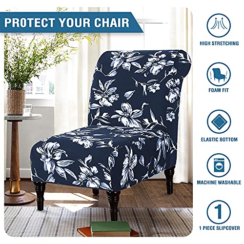 Armless Chair Slipcover High Stretch Accent Chair Cover Removable Chair Cover for Living Room Modern Furniture Protector with Elastic Bottom Thick Bouncy Modern Style, Machine Washable, Navy