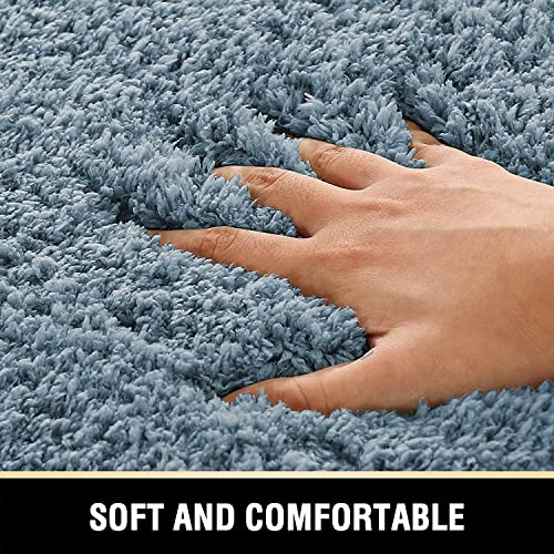 H.VERSAILTEX Toilet Rug Toilet Mats for Bathroom Curved Bath Mat Non Slip Corner Bath Rug Carpet for Toilet Extra Soft Thick Absorbent Contour Toilet Mat Washable, 20 x 38.5 inch - Stone Blue