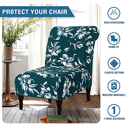 Armless Chair Slipcover High Stretch Accent Chair Cover Removable Chair Cover for Living Room Modern Furniture Protector with Elastic Bottom Thick Bouncy Modern Style, Machine Washable, Dark Teal