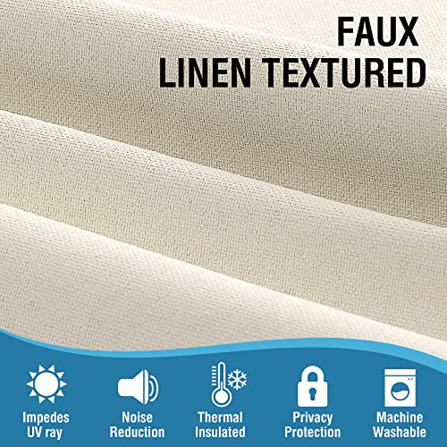 100% Blackout Linen Curtains 54 inches Long Thermal Curtains for Living Room Textured Burlap Curtains with Double Face Linen Grommet Soundproof Bedroom Curtains 52 x 54 Inch, 2 Panels - Ivory