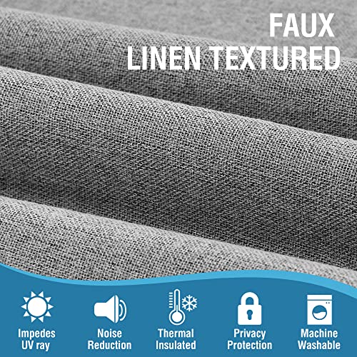 100% Blackout Linen Curtains 96 inches Long Thermal Curtains for Living Room Textured Burlap Curtains with Double Face Linen Grommet Soundproof Bedroom Curtains 52 x 96 Inch, 2 Panels - Grey