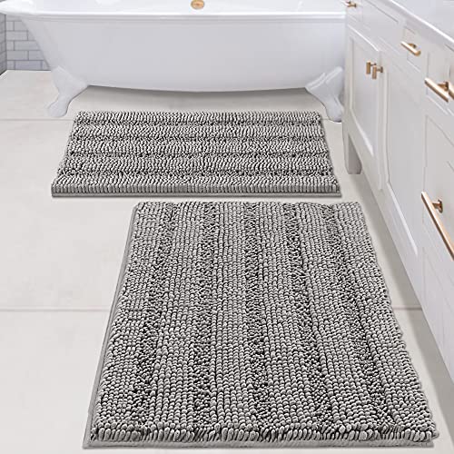 PrimeBeau Bathroom Rugs Bath Rug Set 18 Piece Bathroom Contour Rug Toilet Mat Sets Non Slip Contour Bath Rug Ultra Thick Water Absorbent Striped Bath Mats Washable