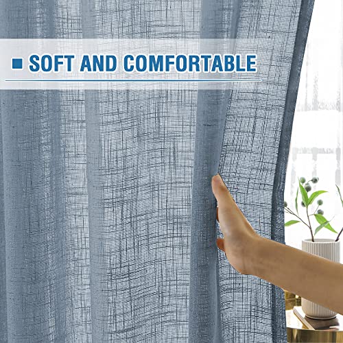 Linen Curtains Natural Linen Blended Curtains for Living Room Burlap Linen Textured Curtains Tab Top Curtains Elegant Energy Efficient Light Filtering Curtains (Set of 2, 52" x 96", Stone Blue)