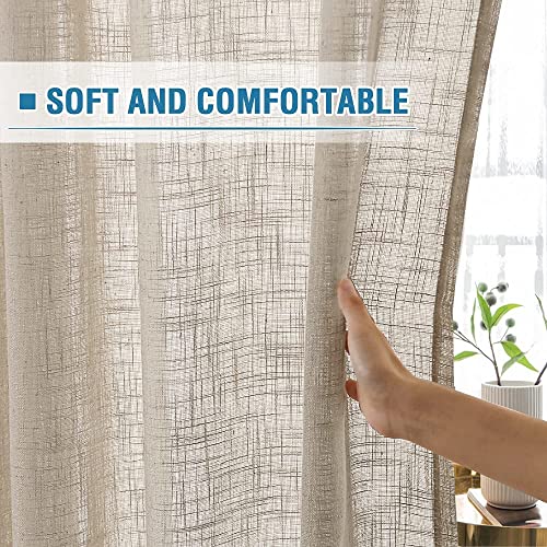 Linen Curtains Natural Linen Blended Curtains for Living Room Burlap Linen Textured Curtains Tab Top Curtains Elegant Energy Efficient Light Filtering Curtains (Set of 2, 52" x 96", Angora)