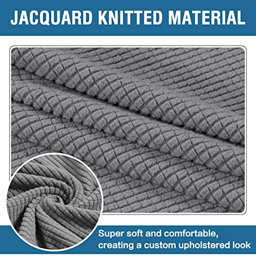 H.VERSAILTEX Square Ottoman Covers Ottoman Slipcovers Folding Storage Stool Furniture Protector Form Fit with Elastic Bottom, Stretch High Spandex Small Checks Jacquard Fabric(Medium,Dove)