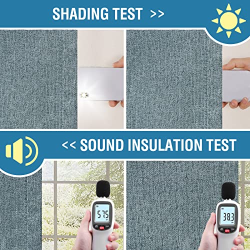 100% Blackout Linen Curtains 54 inches Long Thermal Curtains for Living Room Textured Burlap Curtains with Double Face Linen Grommet Soundproof Bedroom Curtains 52 x 54 Inch, 2 Panels - Stone Blue