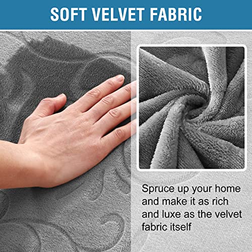Sofa Slipcover 100% Waterproof Sofa Cover Couch Cover Premium Velvet Classic Flower Pattern Furniture Protector Non Slip with Elastic Straps for Pets Dogs Width Up to 72 Inch (Large Sofa, Grey)