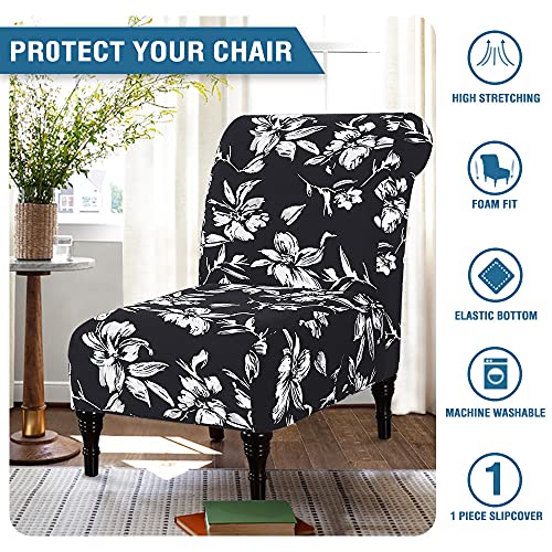 Armless Chair Slipcover High Stretch Accent Chair Cover Removable Chair Cover for Living Room Modern Furniture Protector with Elastic Bottom Thick Bouncy Modern Style, Machine Washable, Black