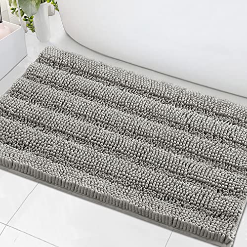 Bath Mats for Bathroom Non Slip Extra Thick Chenille Striped Bath Rug 24" x 36" Absorbent Non Skid Fluffy Soft Shaggy Rugs Washable Dry Fast Plush Mats for Indoor, Bath Room, Tub - Dove