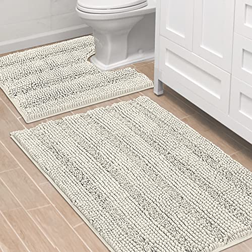 PrimeBeau Bathroom Rugs Bath Rug Set 8 Piece Bathroom Contour Rug Toilet Mat Sets Non Slip Contour Bath Rug Ultra Thick Water Absorbent Striped Bath Mats Washable