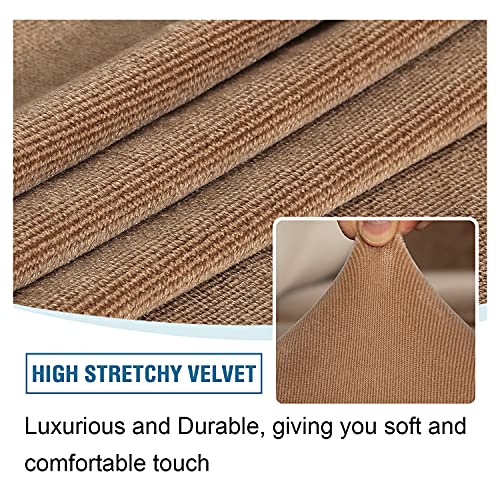 Armless Chair Slipcover Thick Striped Velvet Accent Chair Cover for Living Room High Stretch Slipper Chair Slipcover Removable Furniture Protector with Elastic Bottom, Machine Washable, Camel
