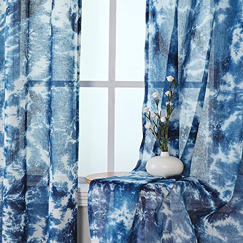 Primebeau Natural Linen Blend Rod Pocket Sheer Curtains 2 Panels