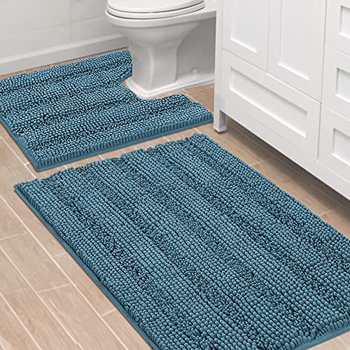 PrimeBeau Bathroom Rugs Bath Rug Set 15 Piece Bathroom Contour Rug Toilet Mat Sets Non Slip Contour Bath Rug Ultra Thick Water Absorbent Striped Bath Mats Washable