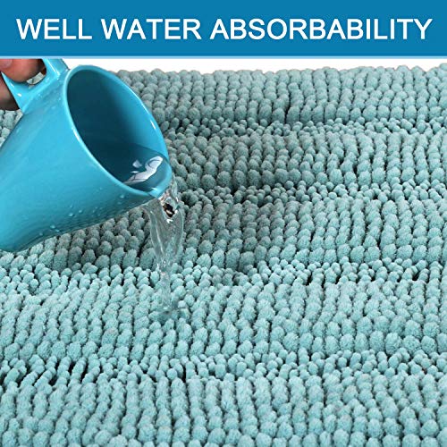Bath Mats for Bathroom Non Slip Extra Thick Chenille Striped Bath Rug 24" x 36" Absorbent Non Skid Fluffy Soft Shaggy Rugs Washable Dry Fast Plush Mats for Indoor, Bath Room, Tub - Eggshell Blue