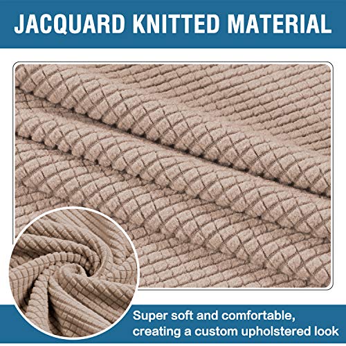 H.VERSAILTEX Square Ottoman Covers Ottoman Slipcovers Folding Storage Stool Furniture Protector Form Fit with Elastic Bottom, Stretch High Spandex Small Checks Jacquard Fabric(Medium,Sand)