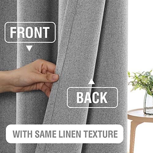 100% Blackout Linen Curtains 96 inches Long Thermal Curtains for Living Room Textured Burlap Curtains with Double Face Linen Grommet Soundproof Bedroom Curtains 52 x 96 Inch, 2 Panels - Grey