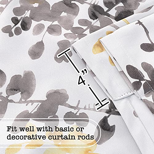 Blackout Tie Up Curtain - Thermal Insulated Balloon Curtain for Small Window Adjustable Kitchen Tie Up Curtain (Floral Pattern in Grey and Yellow, Rod Pocket Panel, 42 inches W x 63 inches L)