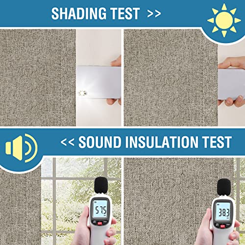 100% Blackout Linen Curtains 84 inches Long Thermal Curtains for Living Room Textured Burlap Curtains with Double Face Linen Grommet Soundproof Bedroom Curtains 52 x 84 Inch, 2 Panels - Taupe