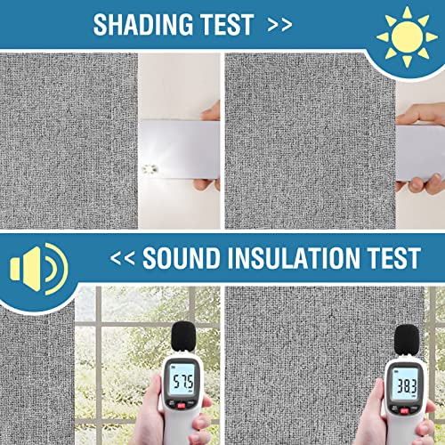 100% Blackout Linen Curtains 96 inches Long Thermal Curtains for Living Room Textured Burlap Curtains with Double Face Linen Grommet Soundproof Bedroom Curtains 52 x 96 Inch, 2 Panels - Grey