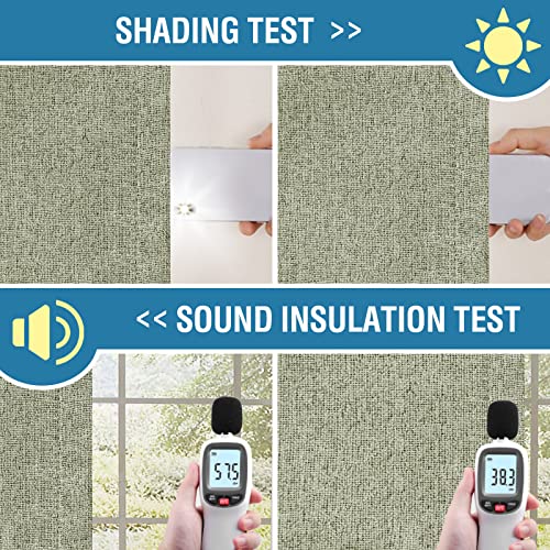 100% Blackout Linen Curtains 96 inches Long Thermal Curtains for Living Room Textured Burlap Curtains with Double Face Linen Grommet Soundproof Bedroom Curtains 52 x 96 Inch, 2 Panels - Sage