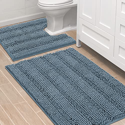PrimeBeau Bathroom Rugs Bath Rug Set 13 Piece Bathroom Contour Rug Toilet Mat Sets Non Slip Contour Bath Rug Ultra Thick Water Absorbent Striped Bath Mats Washable